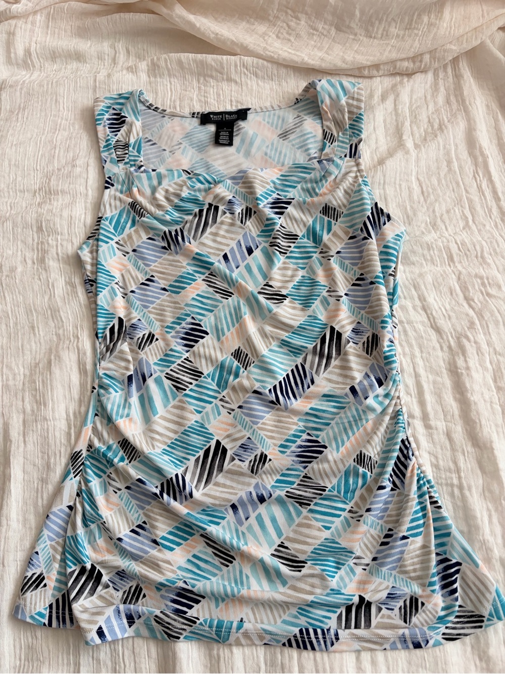 White House Black Market Geometric Tank Top - Aqua/Black/Peach